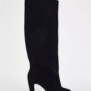 Zara Black Over-the-Knee Suede Boot with High Heel